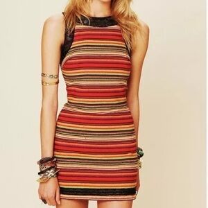Free People FP New Romantics Tapestry Dress Size 2 Multicolor Stripe Embellished